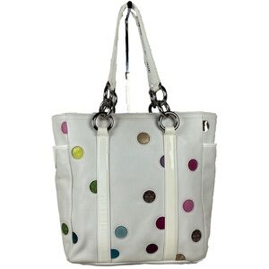Coach Vintage Y2K Hand Shoulder Bag White Tote with‎ Multicolor Polka Dots rare